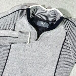 BKE Sweater 1/4 Zip Mens Large Gray Quarter Zip Pullover Ribbed Knit Cotton